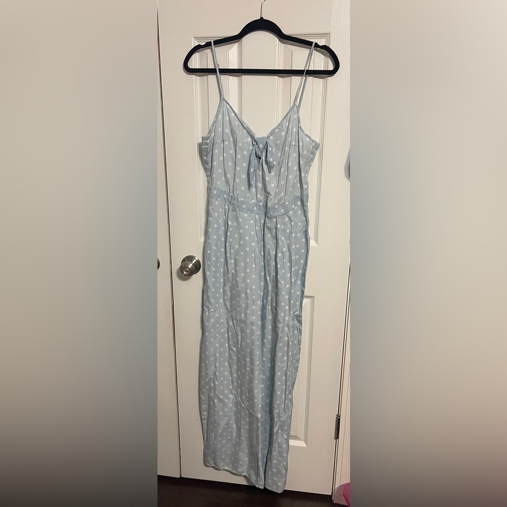 Light blue Jean white polka dots jumpsuit